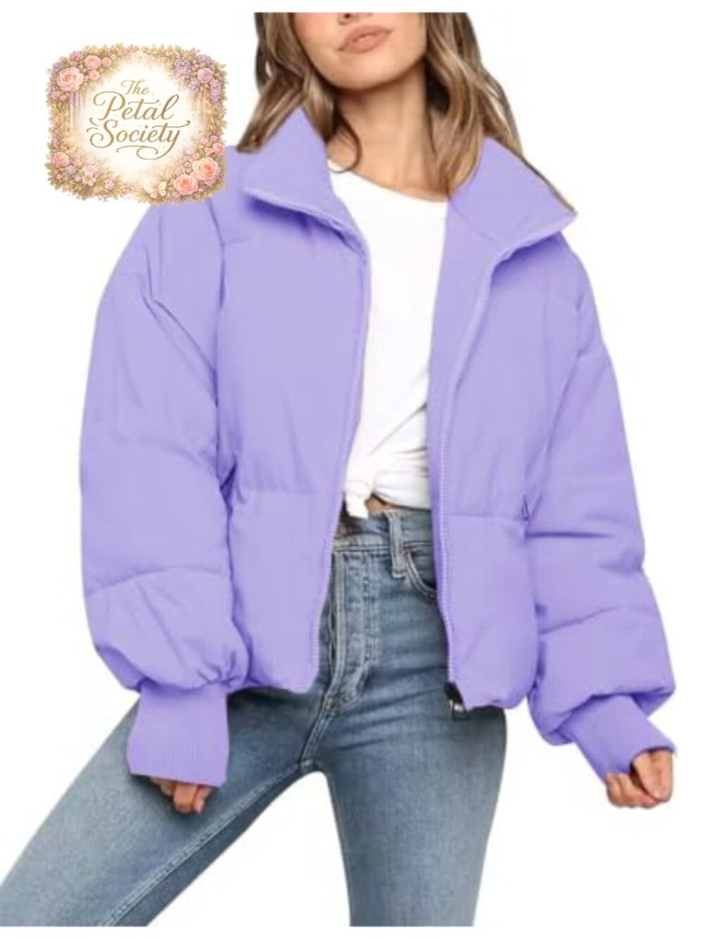 Cropped Puffer Jacket Warm Winter Zip Up Coat for Women